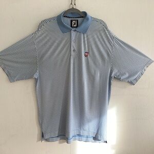 Footjoy Prodry Lisle blue/white stripe /solid blue collar golf polo shirt L GUC